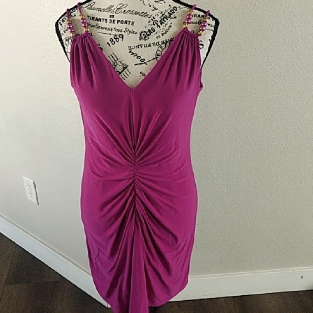 Adrianna Papell Shired Double Strap Dress Hot Magenta Dress SZ 8 NWOT